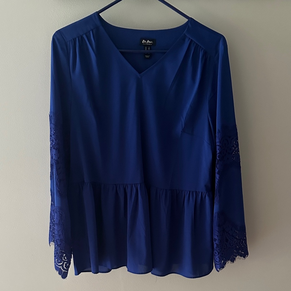 Rafaella Royal Blue Blouse with Lace Sleeves